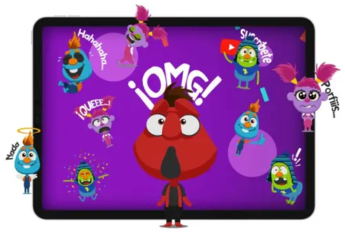 Stickers animados de Los Mizzu en una tableta